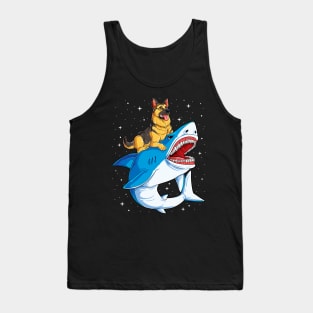 German Shepherd Riding Shark Space Galaxy Tank Top